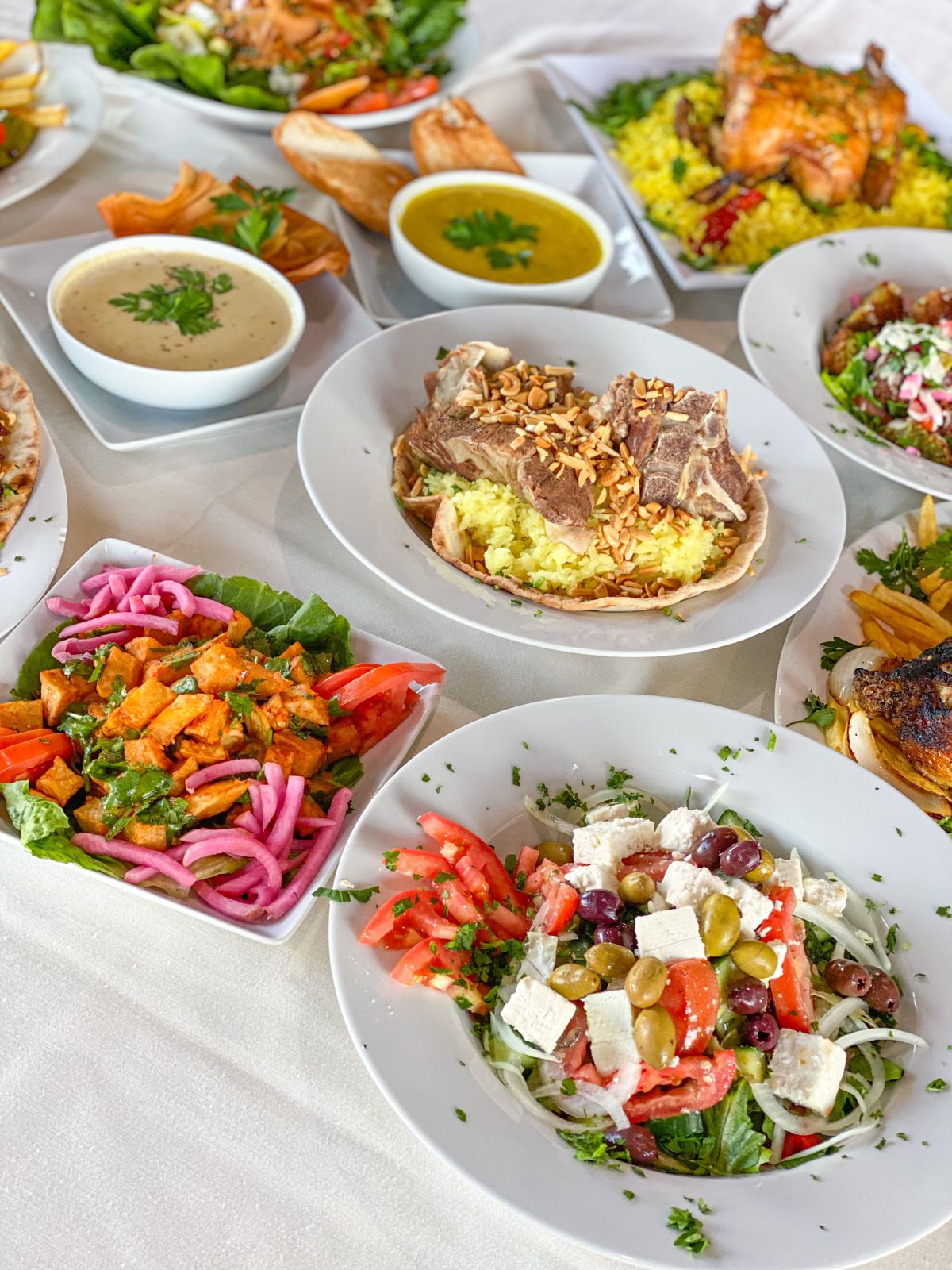 Mediterranean food prepared by Layal Cafe for a gathering